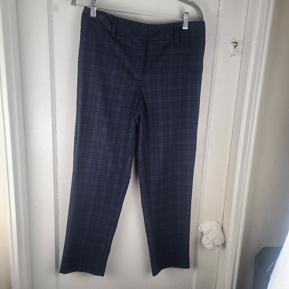 Lands End Women's Slim Fit Ankle Pants Size 6 Green Plaid.